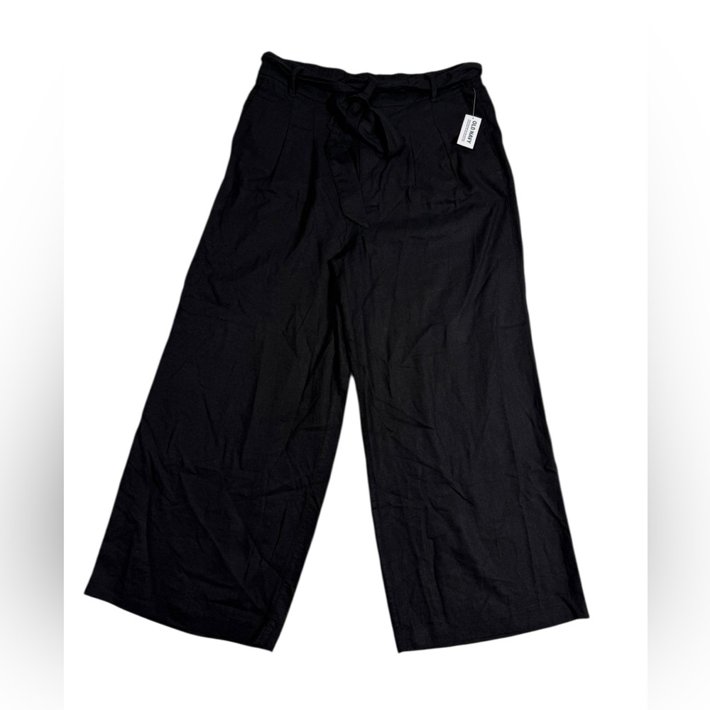 Old Navy High Waisted Linen Blend Cropped Tie Pants Women’s Medium Black NWT